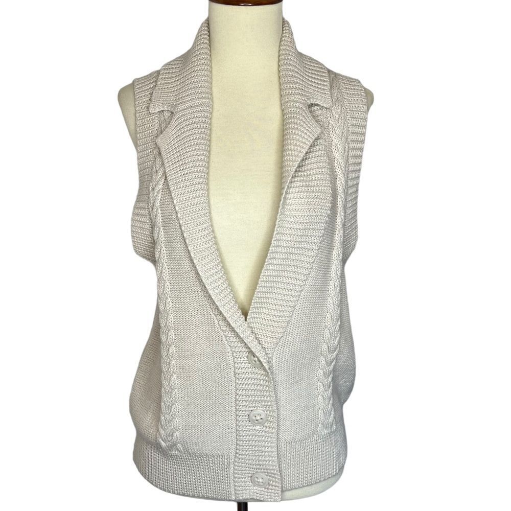 ORVIS cable knit sweater vest button front beige size S